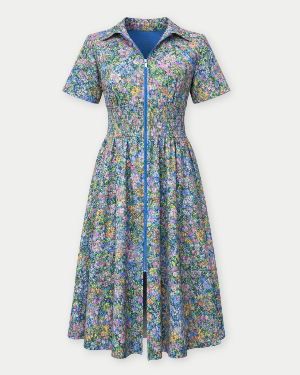 Artist Floral Print Short Sleeve Midi Dress - Blackbird Boutique