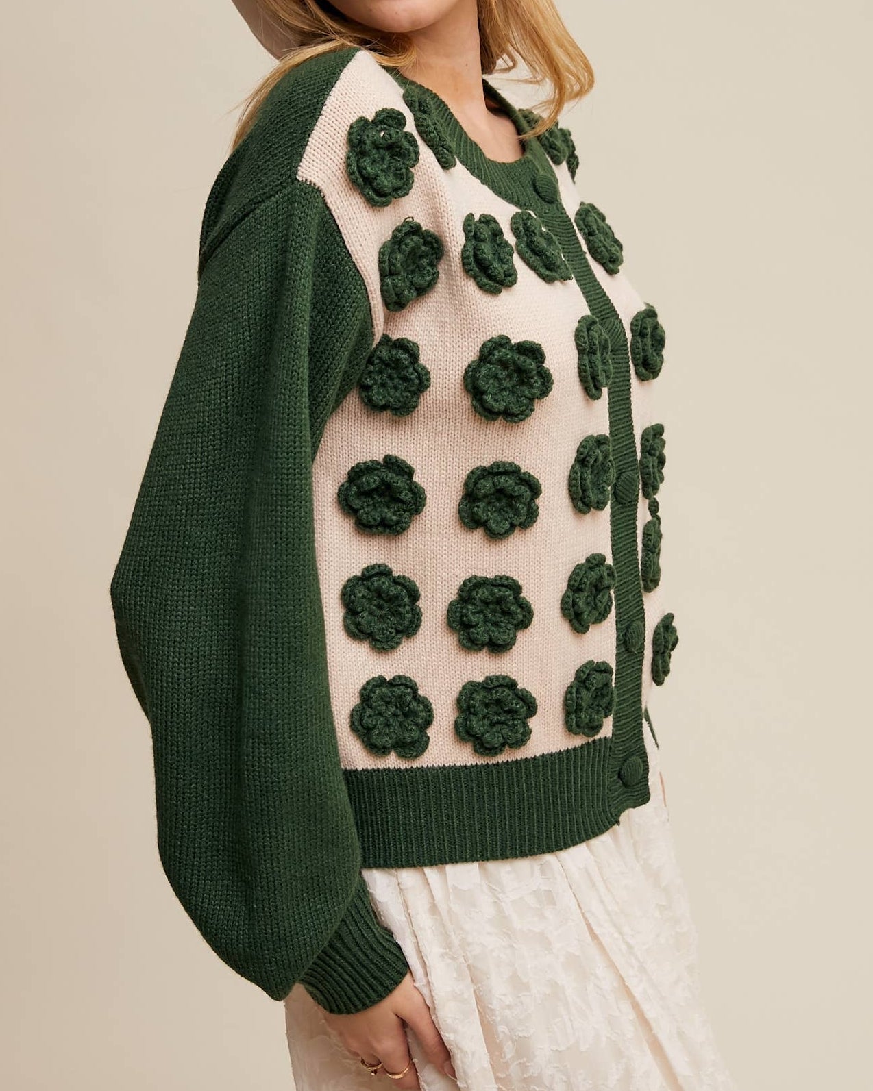 Handmade Rose Applique Knit Cardigan - Blackbird Boutique