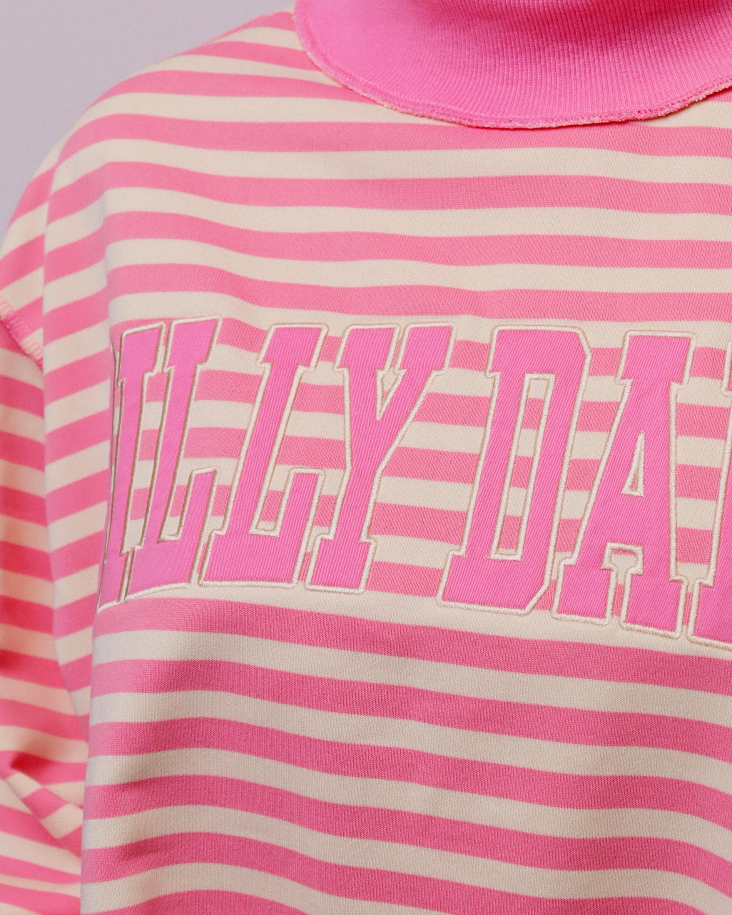 'DILLY DALLY' Mock Neck Sweatshirt - Pink Stripe