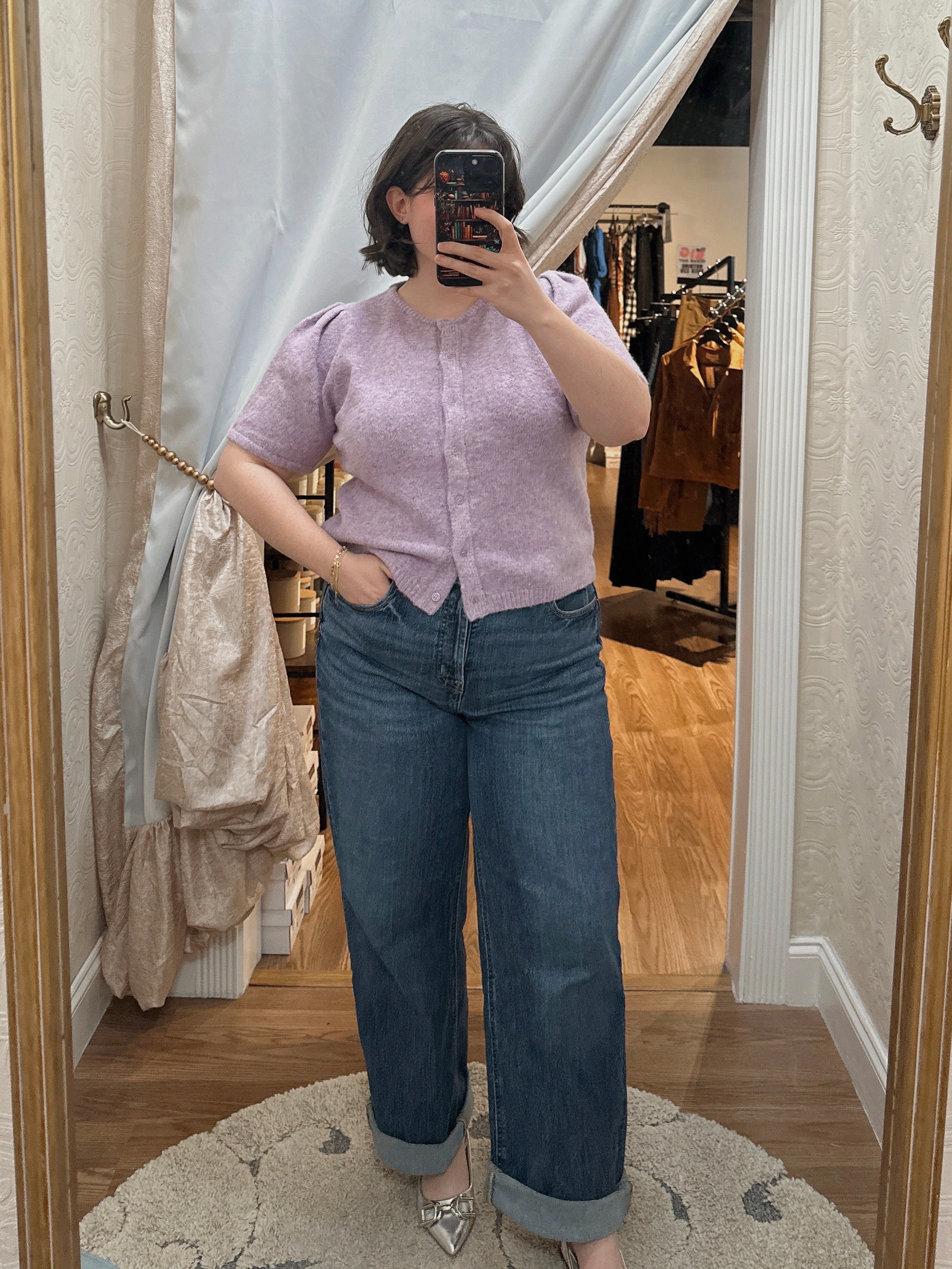 SHORT PUFF SLEEVE SWEATER CARDIGAN