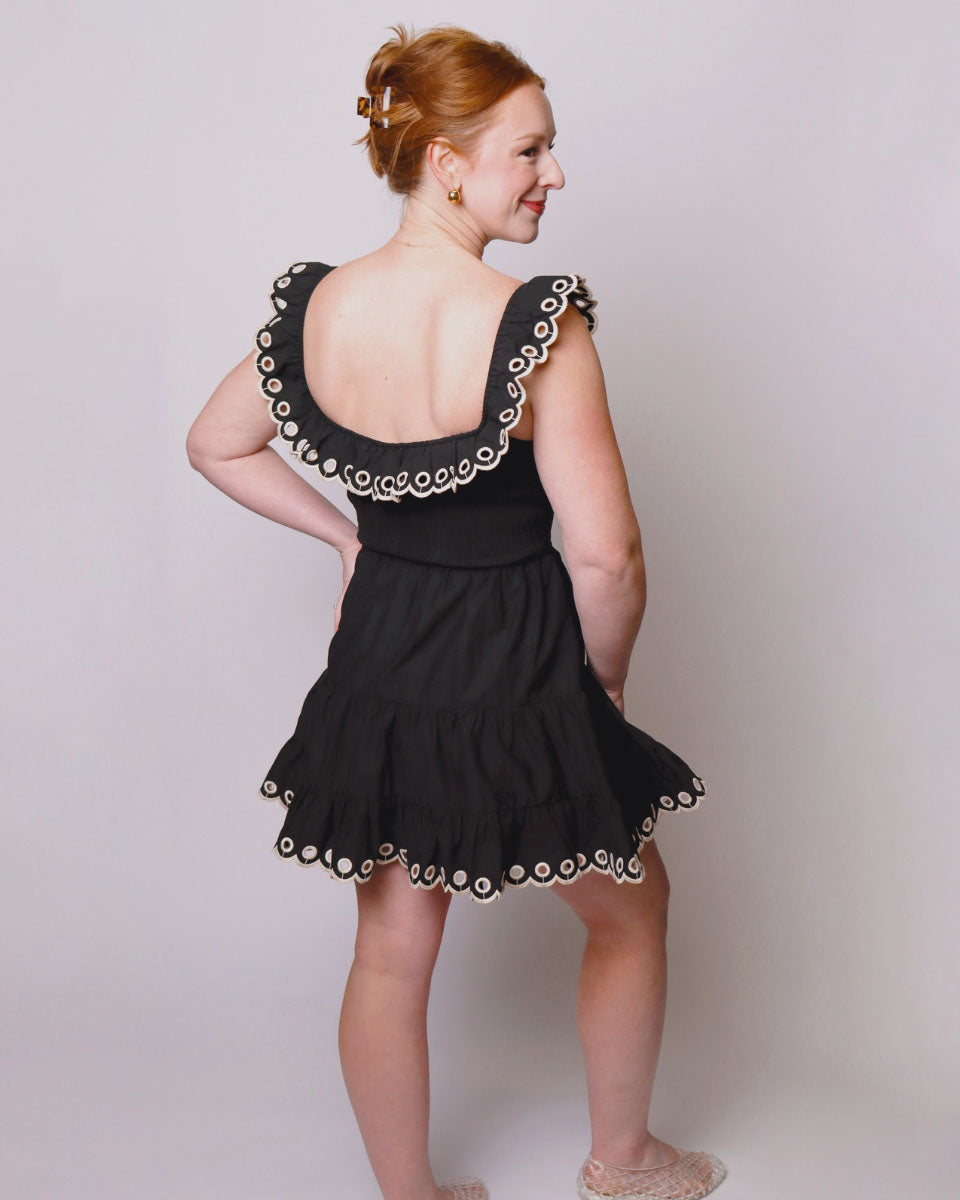 Lilly Scallop Embroidered Ruffle Sleeveless Tiered Mini Dress