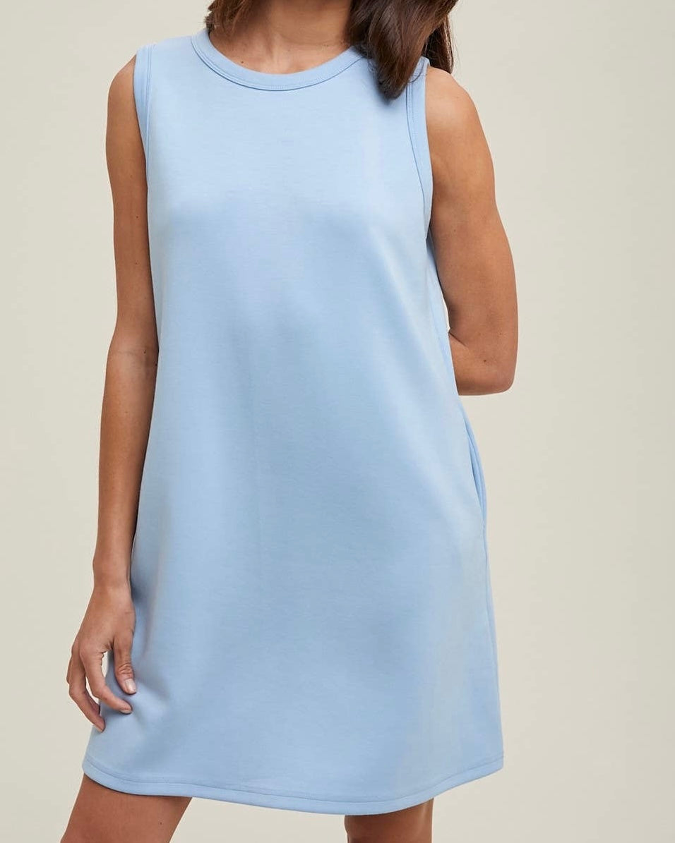 A-Line Mini Tank Dress in Blue - Blackbird Boutique