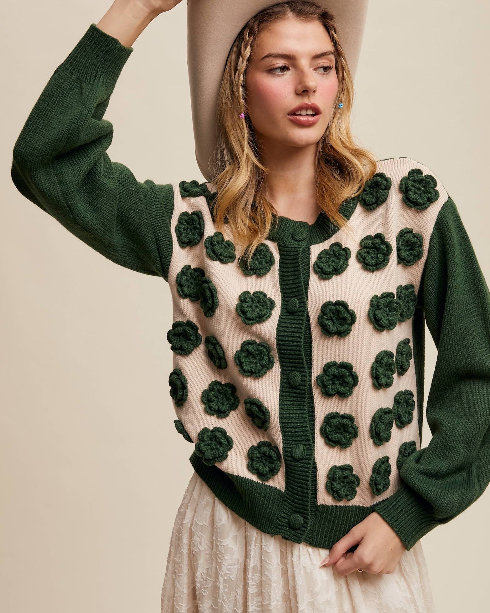 Handmade Rose Applique Knit Cardigan - Blackbird Boutique