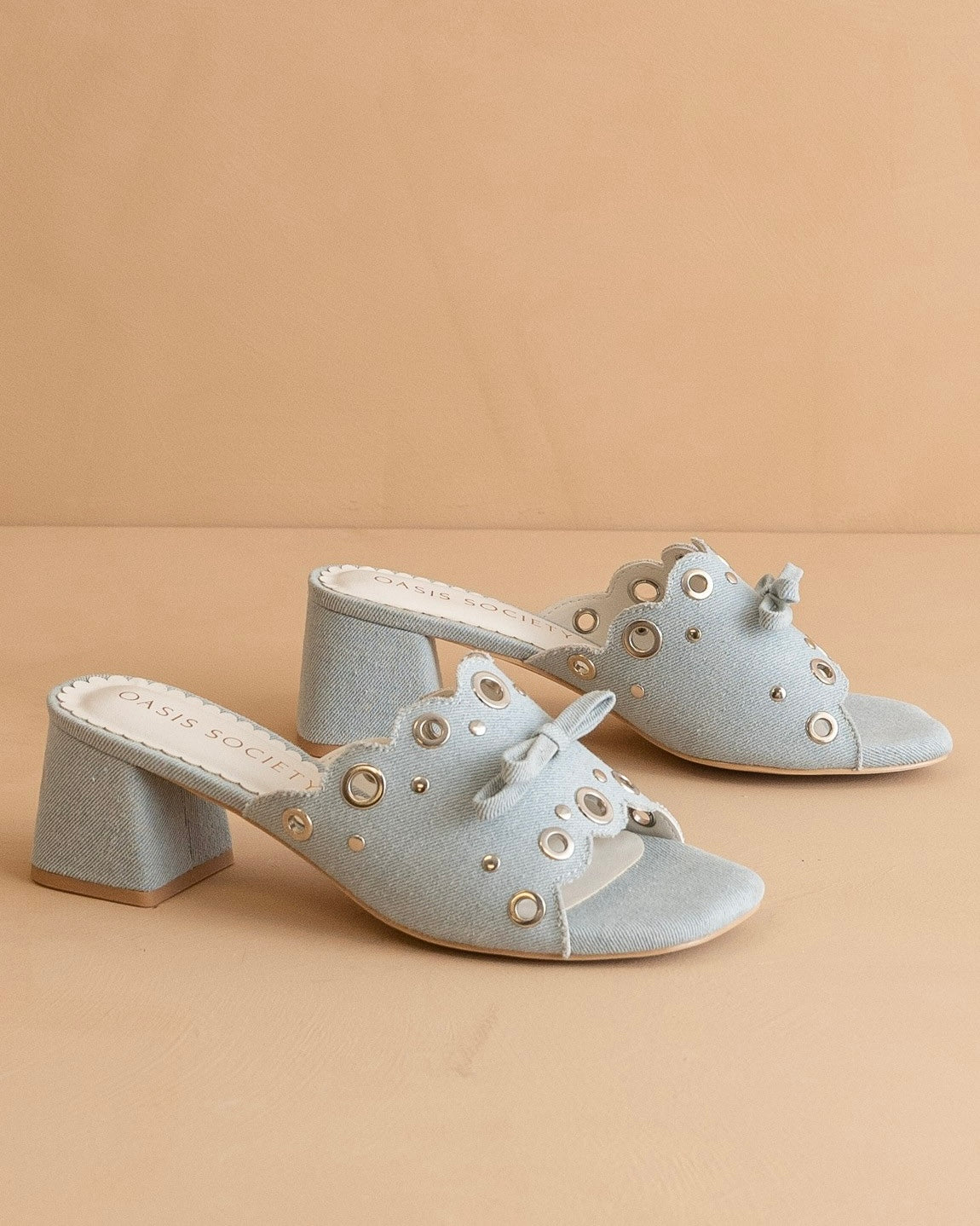 The Bella Scalloped Mules with Bow in Denim - Blackbird Boutique