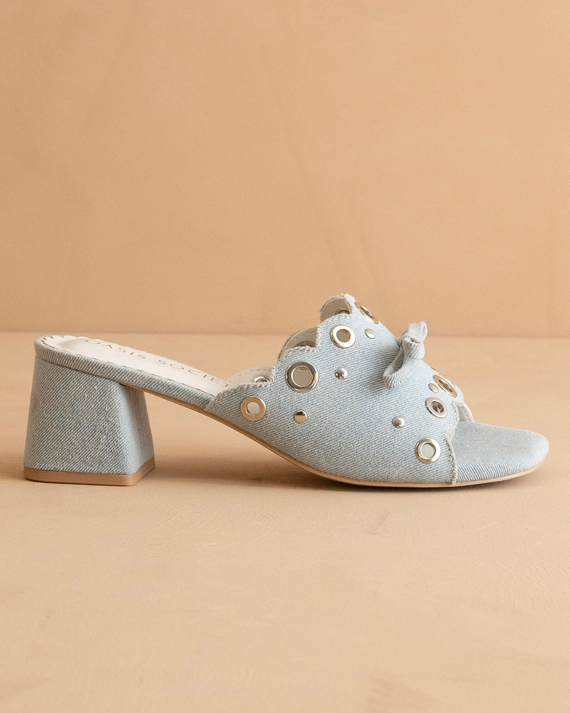 The Bella Scalloped Mules with Bow in Denim - Blackbird Boutique