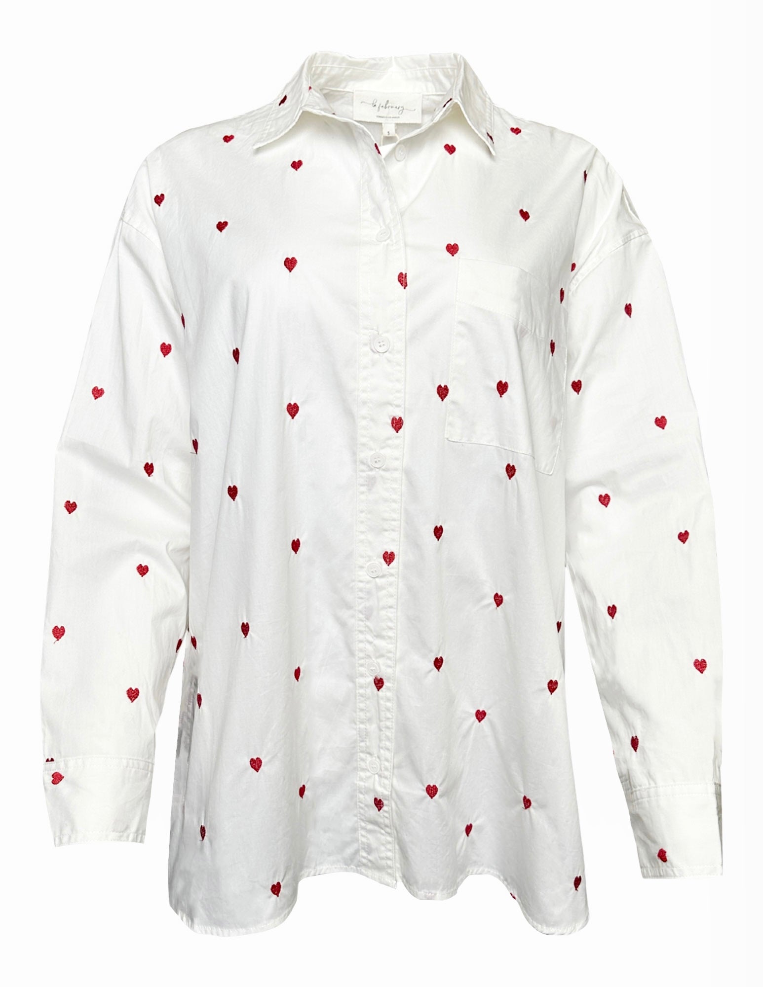 FULL OF HEARTS EMBROIDERY BUTTON DOWN LONG-SLEEVED SHIRT