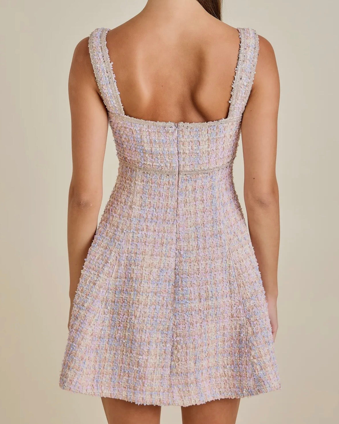 Sequin Braid Detailed Sleeveless Tweed Dress - Blackbird Boutique