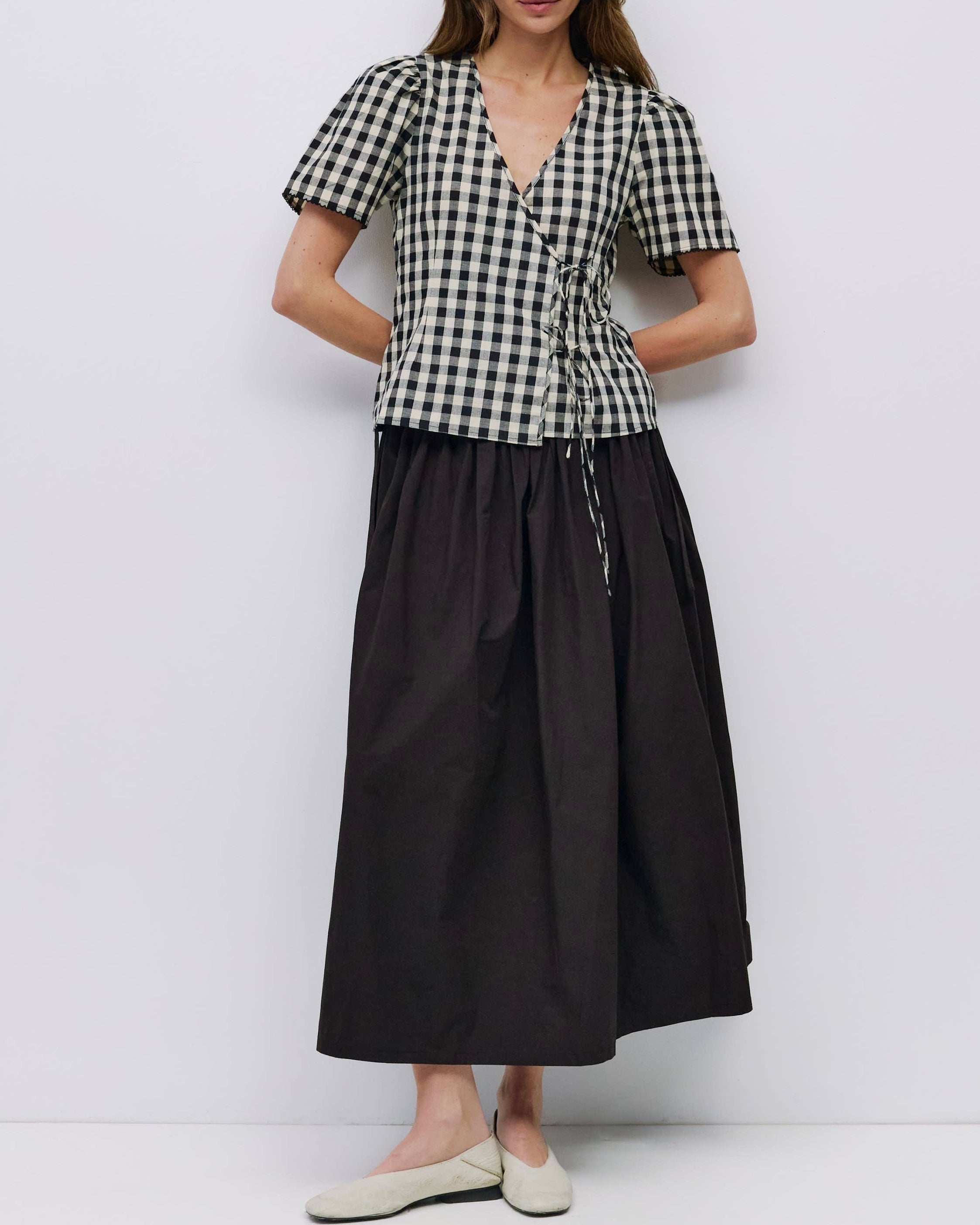 Gingham Tie Front Blouse - Blackbird Boutique