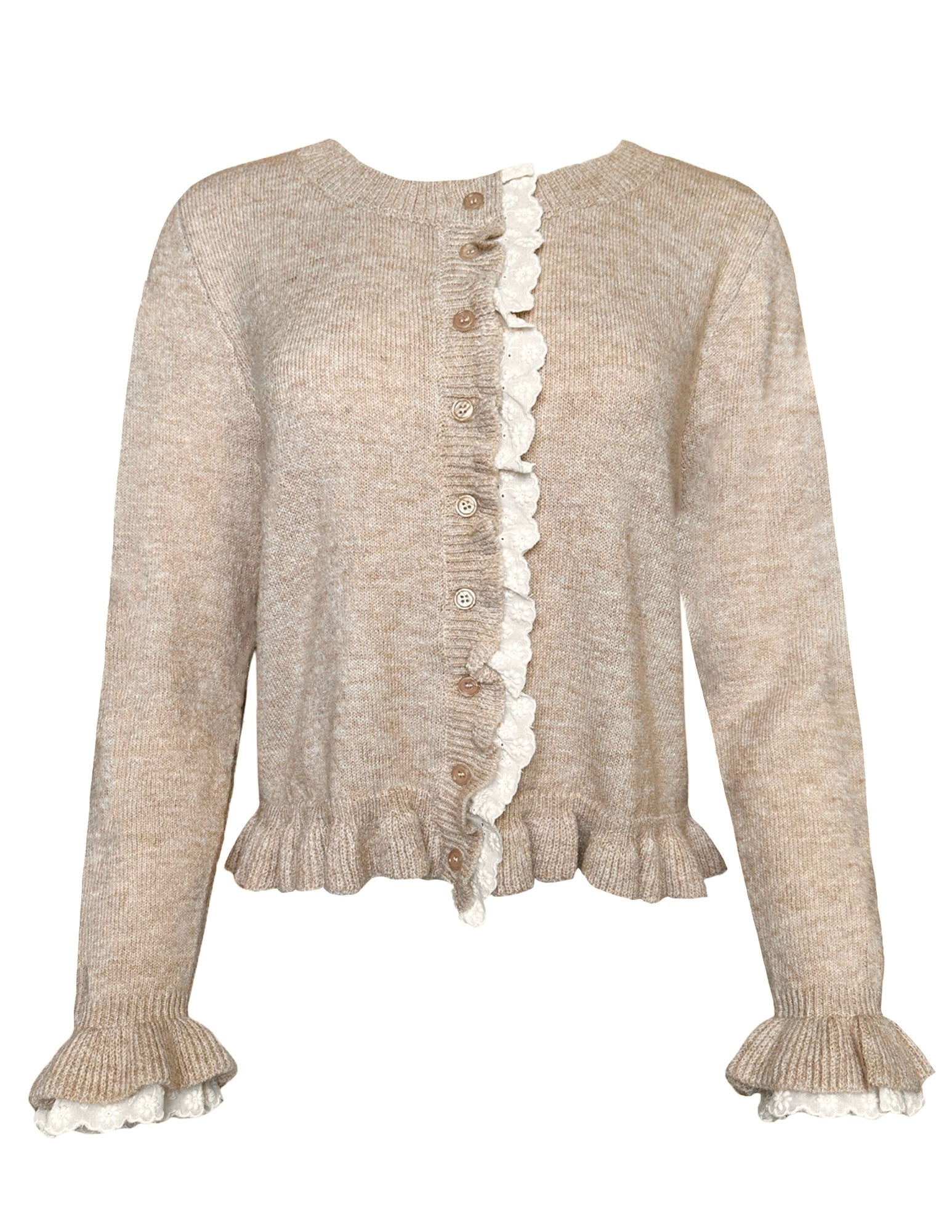 Lace Trim Ruffle Hem Cardigan
