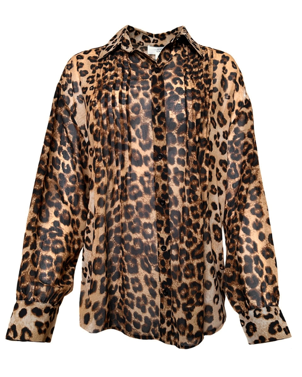 Oversized Pleated Animal Print Top - Blackbird Boutique