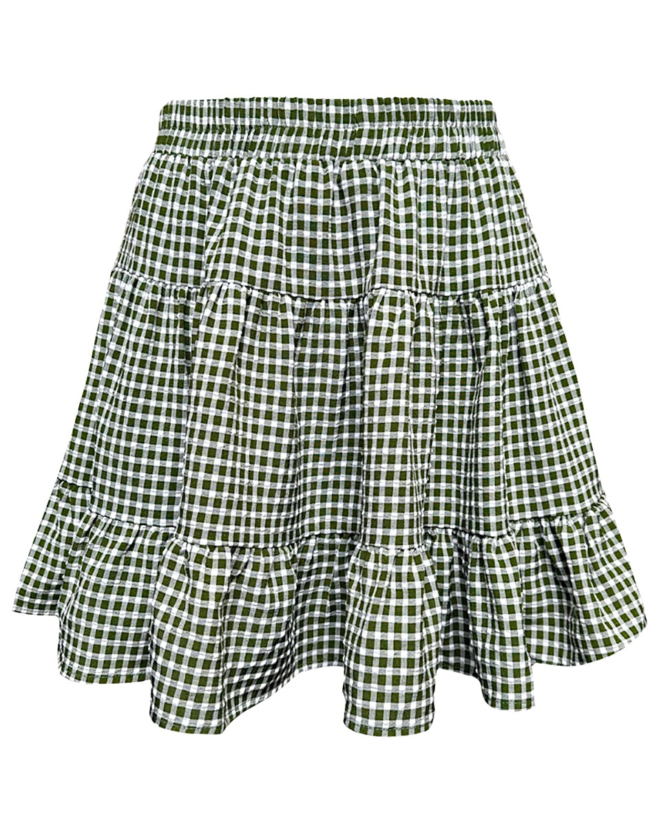 Green and white checkered skirt on a white background