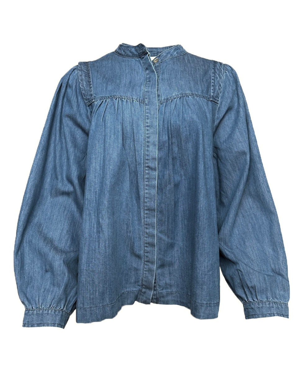Long Sleeve Button Front Denim Top - Blackbird Boutique