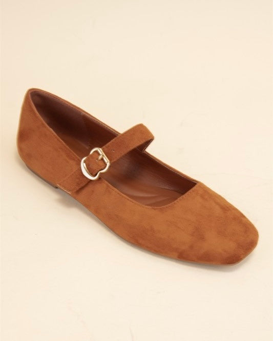 Charlotte Suede Mary Jane Flats - Tan