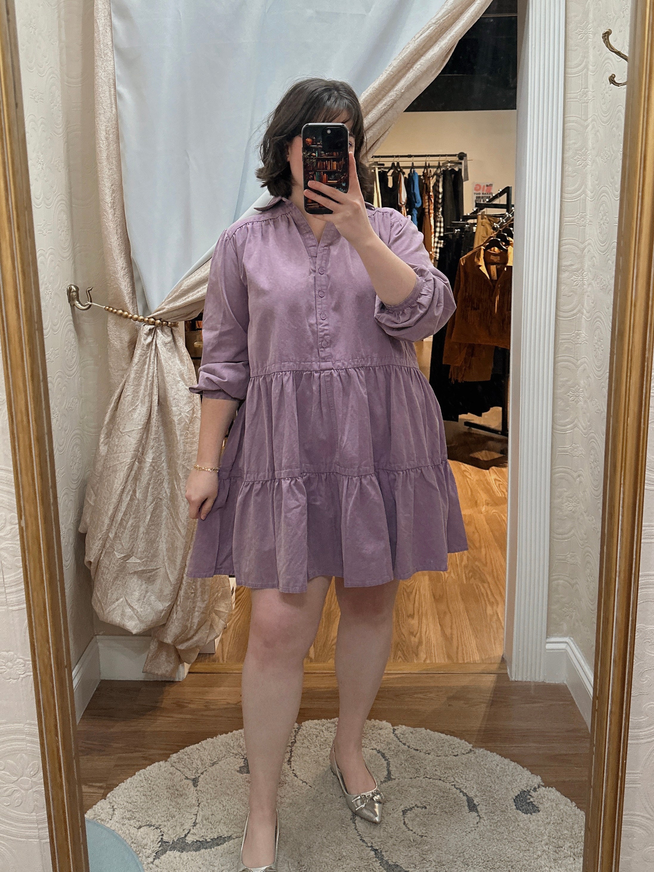 TIERED BUTTON DOWN WASHED DENIM MINI DRESS