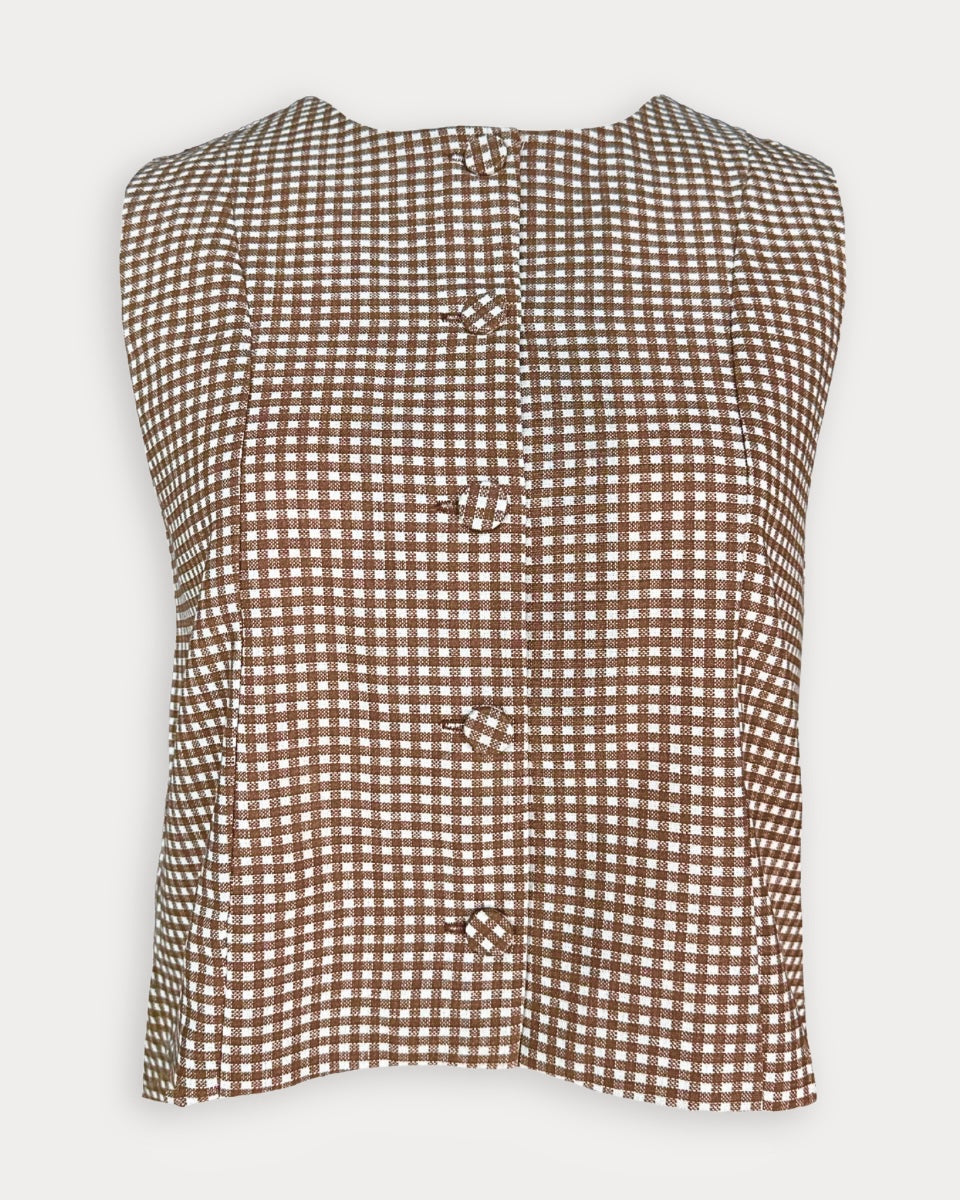 Mandy Brown/Taupe Mini Check Button Front Vest - Blackbird Boutique