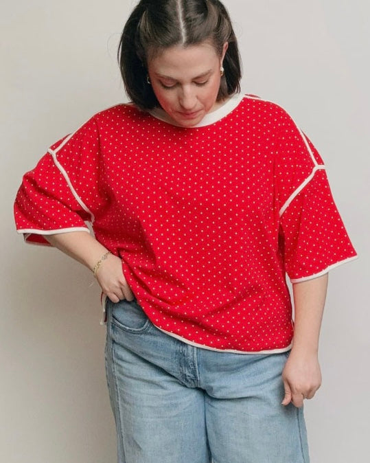 Franny Polka Dot Contrast Trim Top