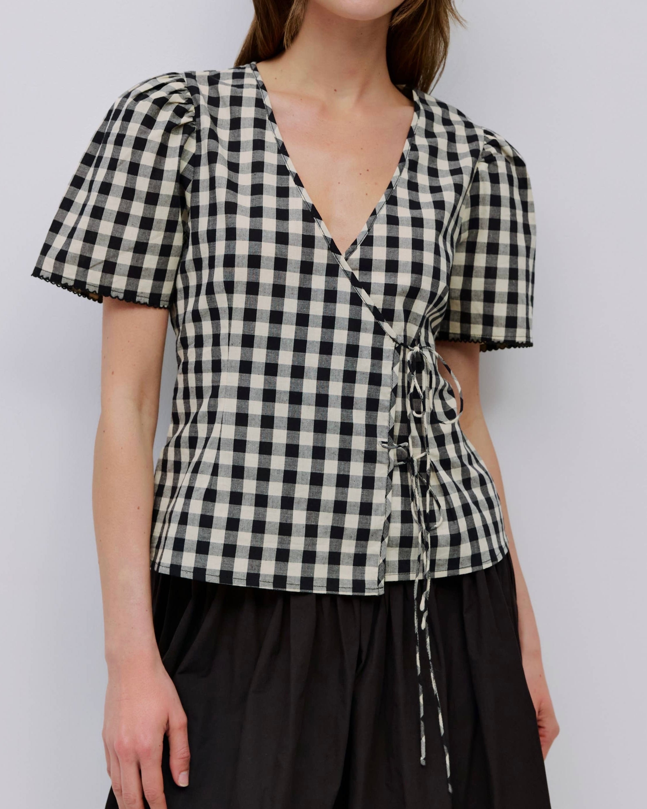 Gingham Tie Front Blouse - Blackbird Boutique