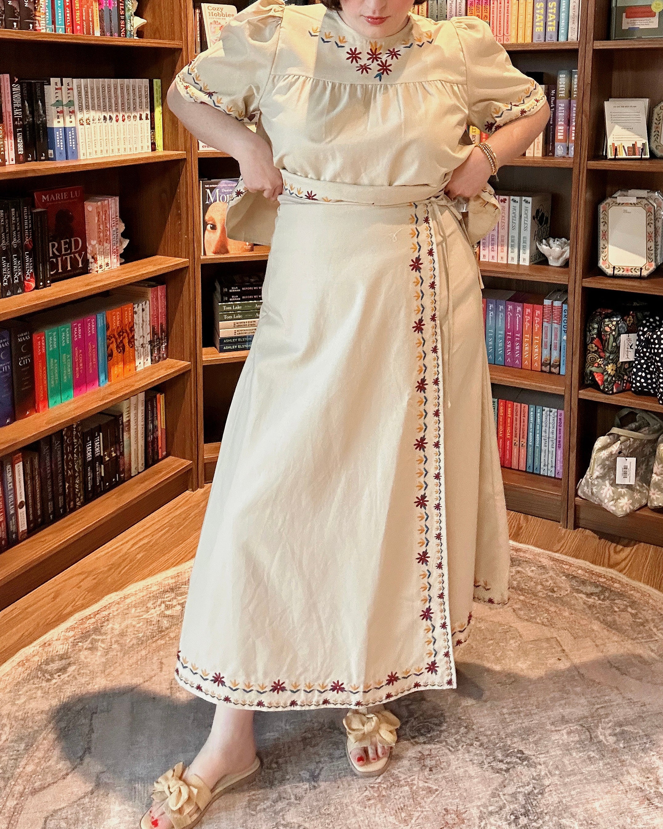 Embroidered Hem Wrap Midi Skirt - Blackbird Boutique