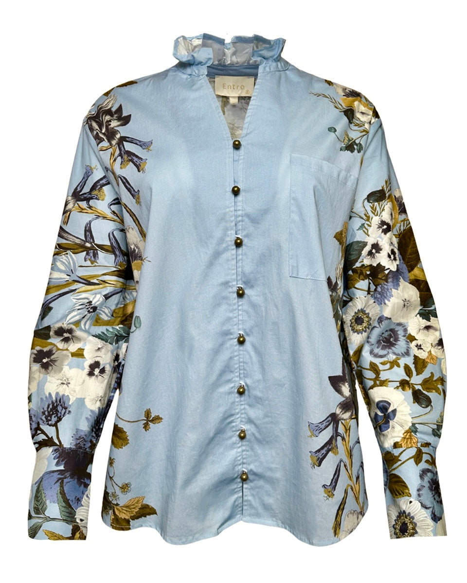 Cotton Top With Floral Accent Long Sleeves - Blackbird Boutique