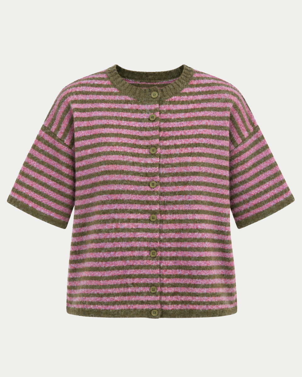 Georgia Striped Short Sleeve Sweater Cardigan