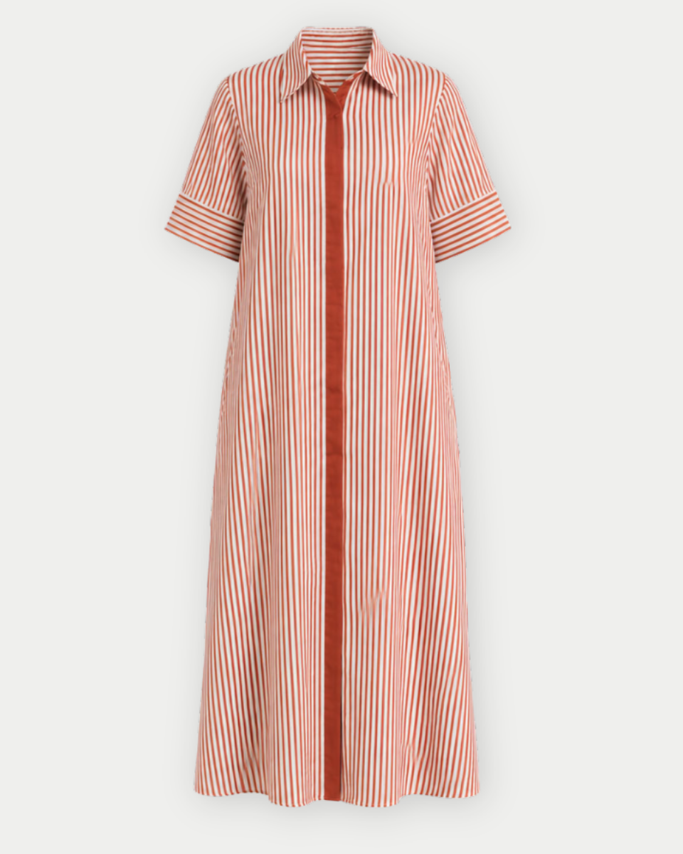 Ginger Striped Midi Drop Dress in Brick