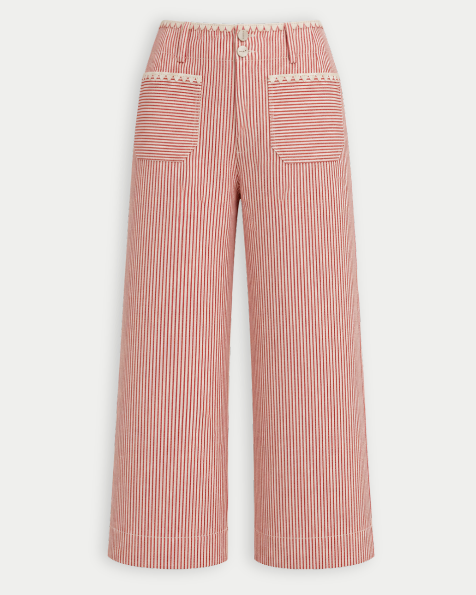 Honey Crisp Striped Wide Leg Pants with Blanket Stitch Details