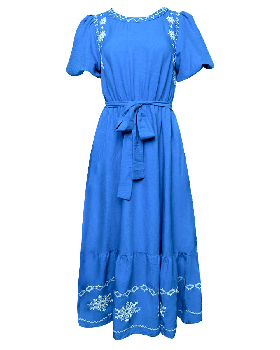 Printed Bubble Sleeve Maxi Dress - Blackbird Boutique