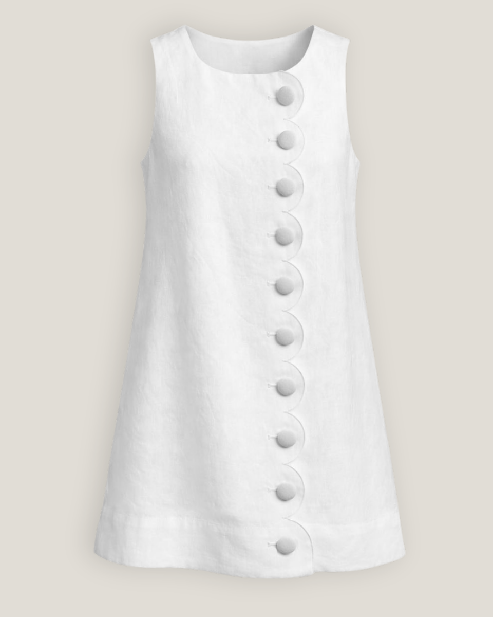 Maggie White Scallop Detail Linen Mini Dress - Blackbird Boutique