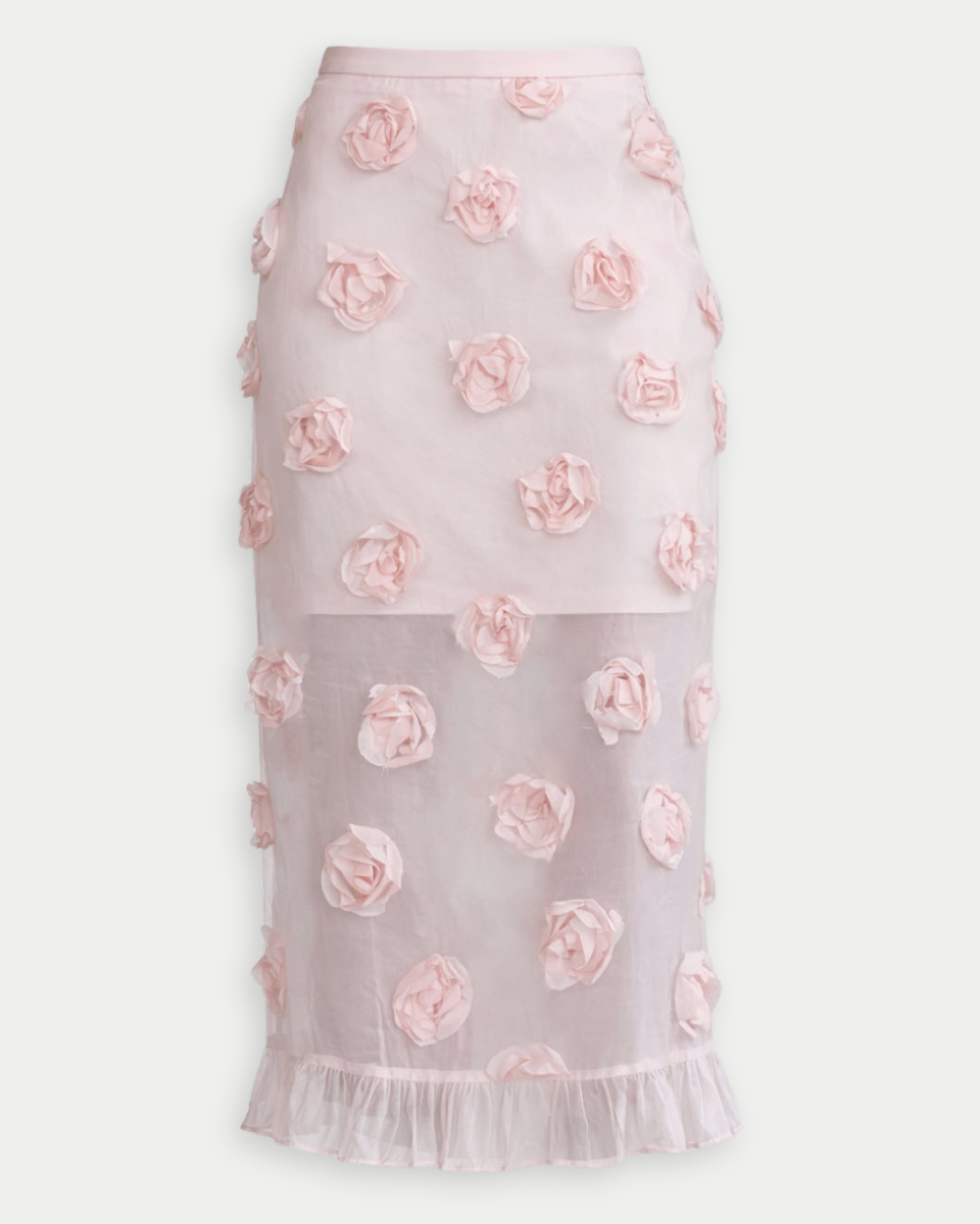 Woven Rosette Sheer Midi Skirt - Blackbird Boutique