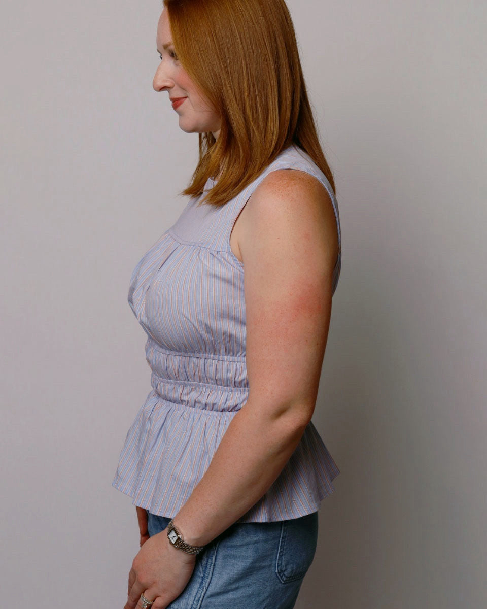 Adelaide Banded Round Neck Sleeveless Multiple Elastic Top
