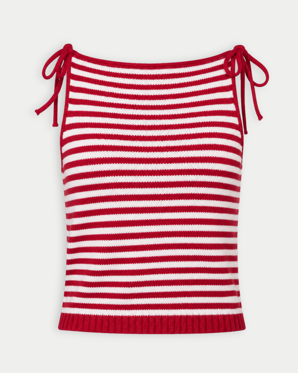 Mally Stripe Knit Sweater Top With Shoulder Tie