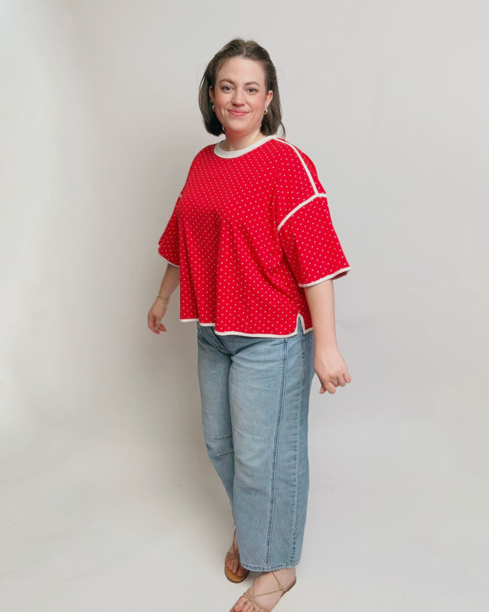Franny Polka Dot Contrast Trim Top