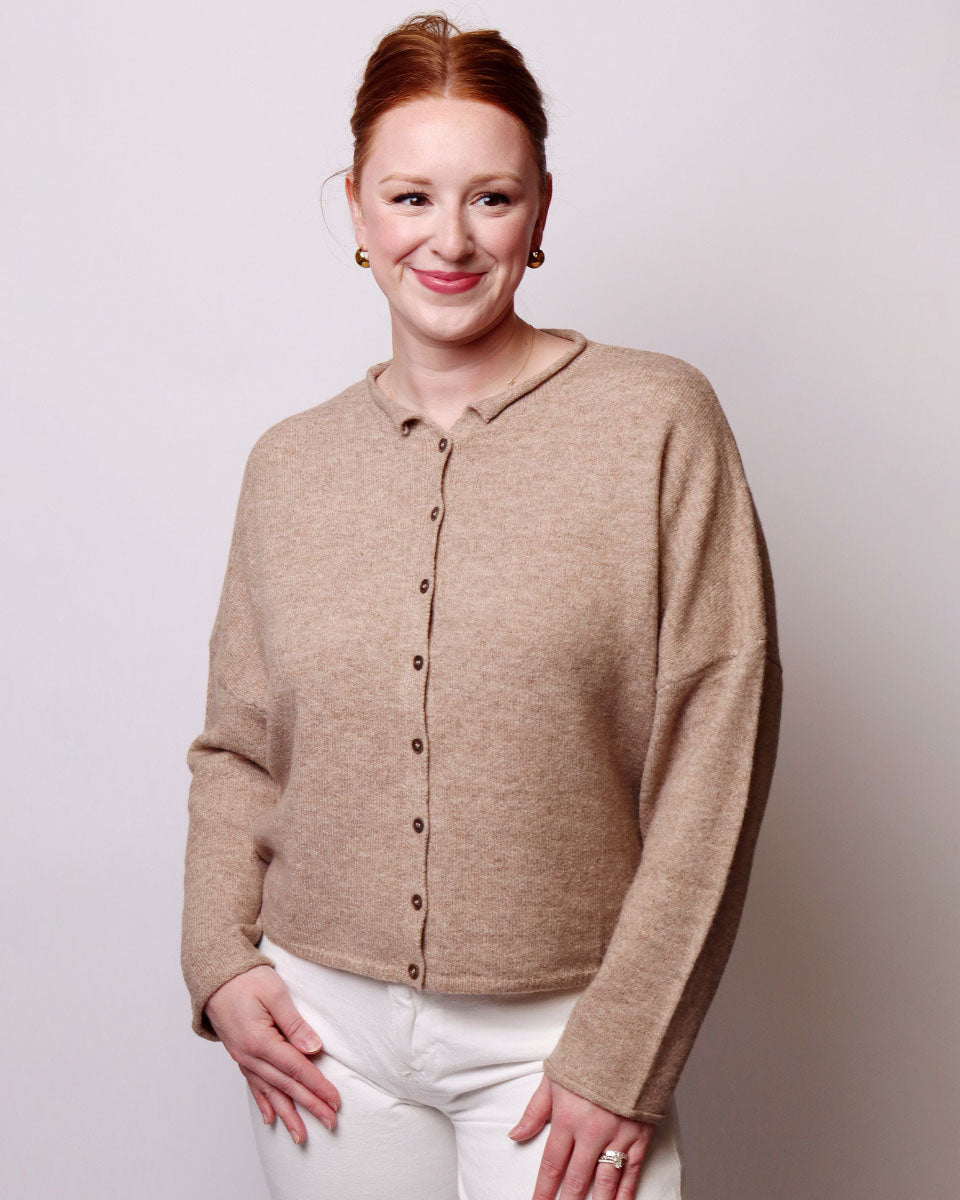 Jill Lightweight Button Down Knit Cardigan in Light Mocha