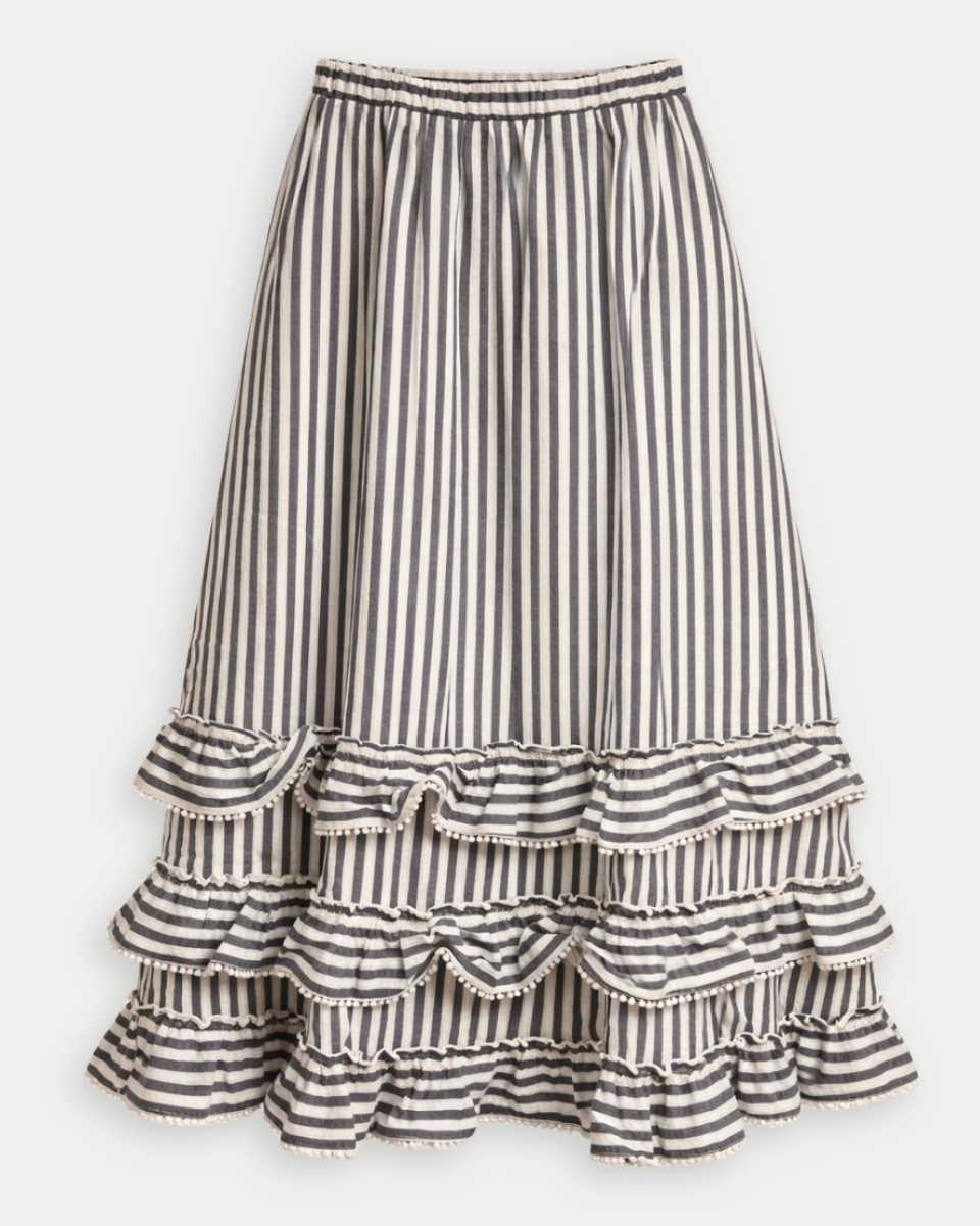 Striped Ruffle Trim Midi Skirt - Blackbird Boutique