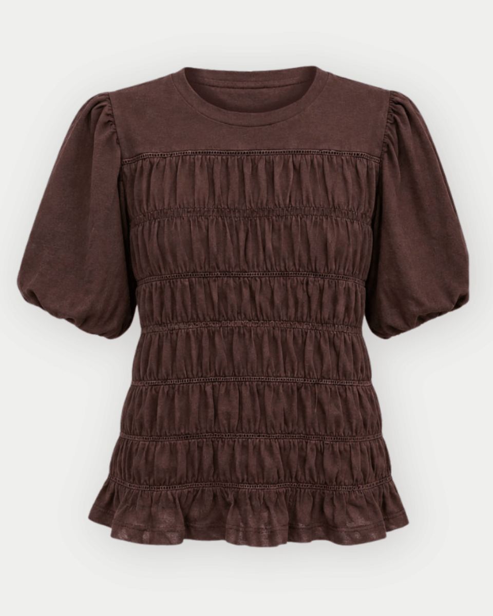 Jeanine 100% Cotton Elasticized Smocked & Trim Accent Top