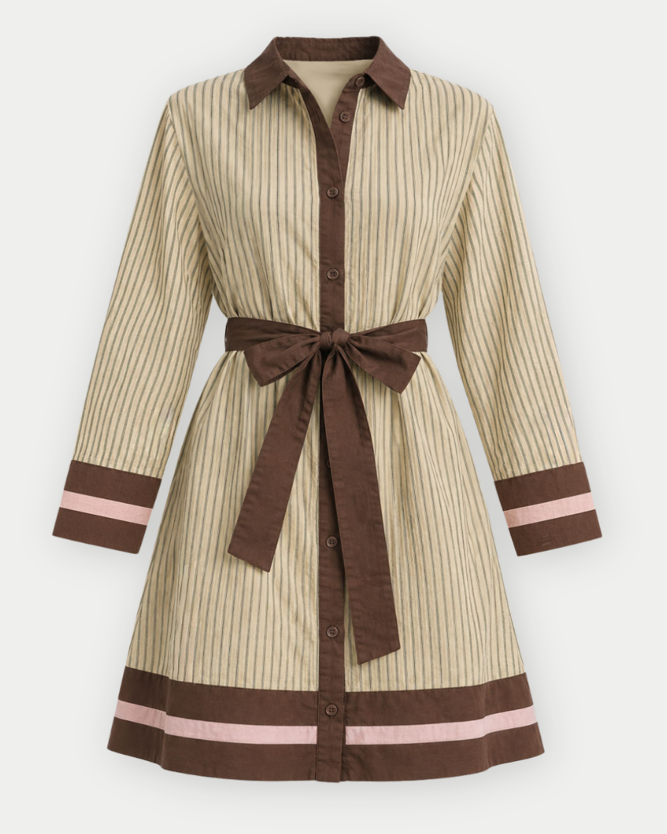 Sandy Striped Button Down Belted Mini Dress