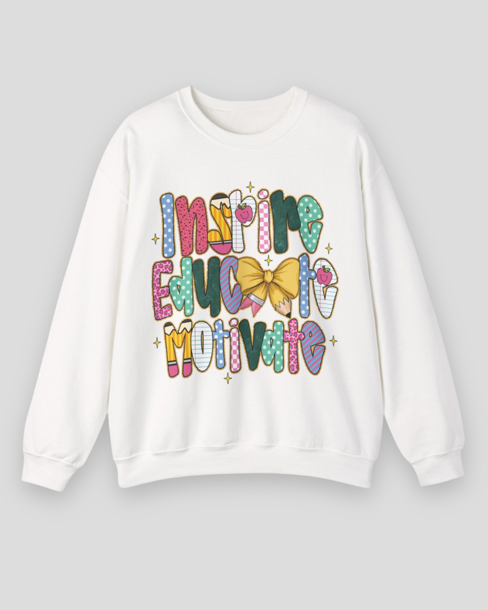 {ONLINE ONLY} Inspire/Educate/Motivate Teacher Graphic Crewneck Sweatshirt