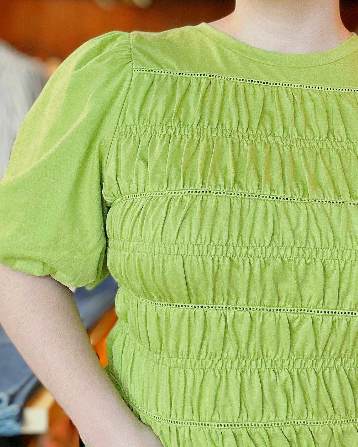 Jeanine 100% Cotton Elasticized Smocked & Trim Accent Top - Blackbird Boutique
