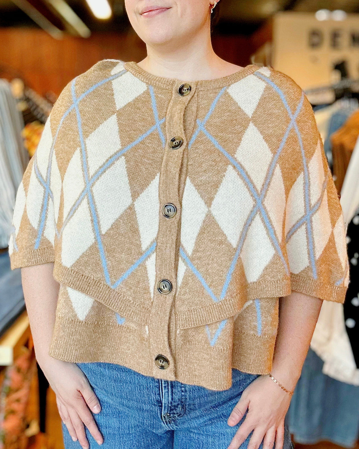 Jessica Argyle Button Down Cape Cardigan