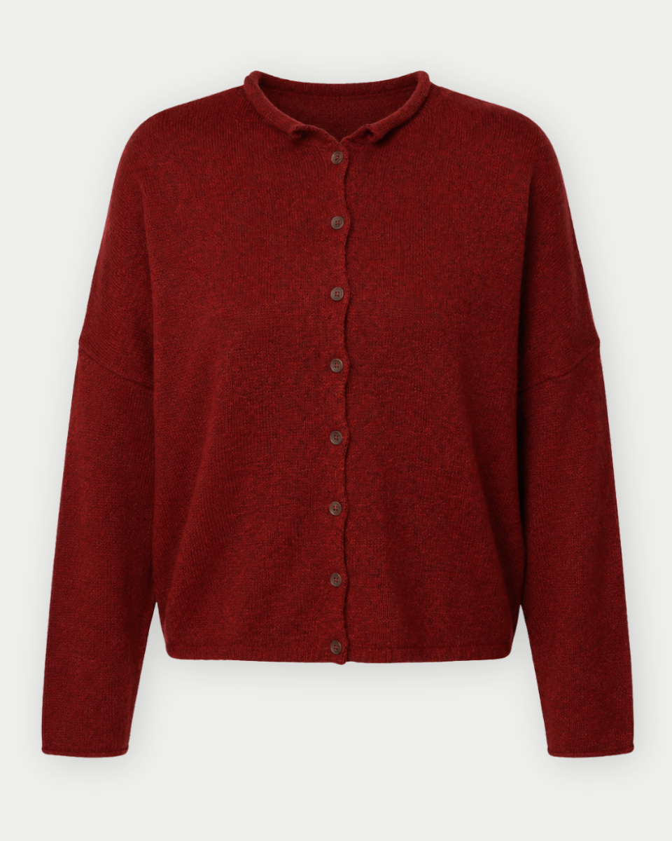 Jill Lightweight Button Down Knit Cardigan in Burgundy