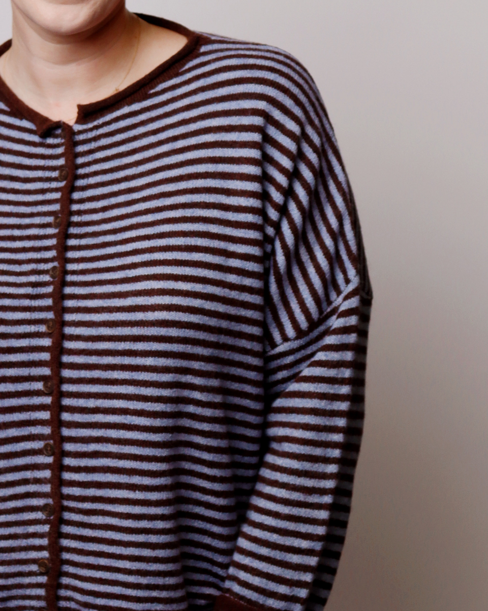 Jill Stripe Raw Edge Button Down Long Sleeve Cardigan - Blackbird Boutique