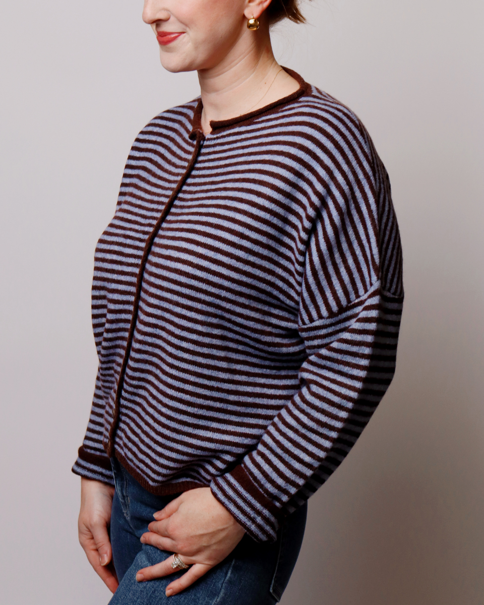 Jill Stripe Raw Edge Button Down Long Sleeve Cardigan - Blackbird Boutique
