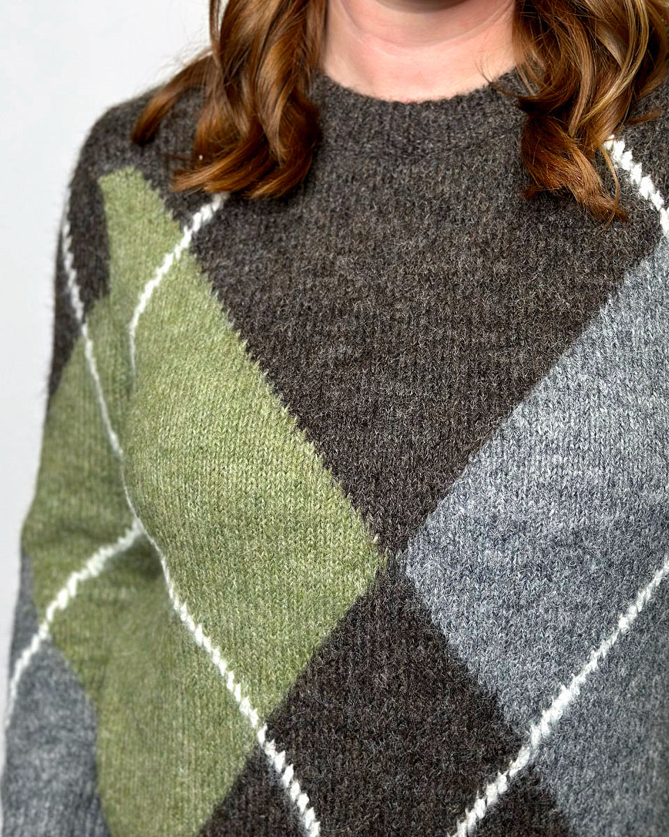 Juno Argyle Long Sleeve Crewneck Sweater - Blackbird Boutique