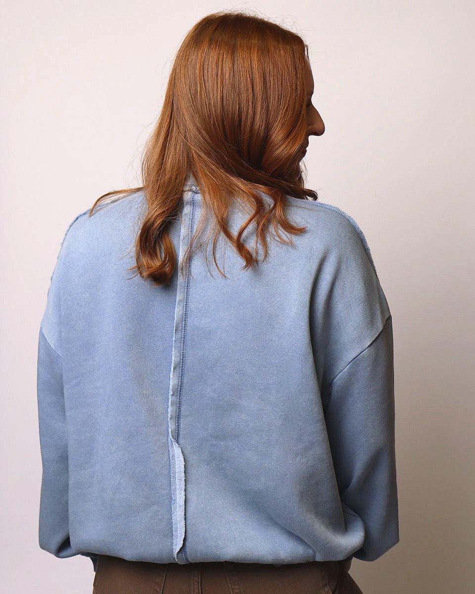Lacie Acid Washed Mock Neck Sweatshirt in Dusty Blue - Blackbird Boutique