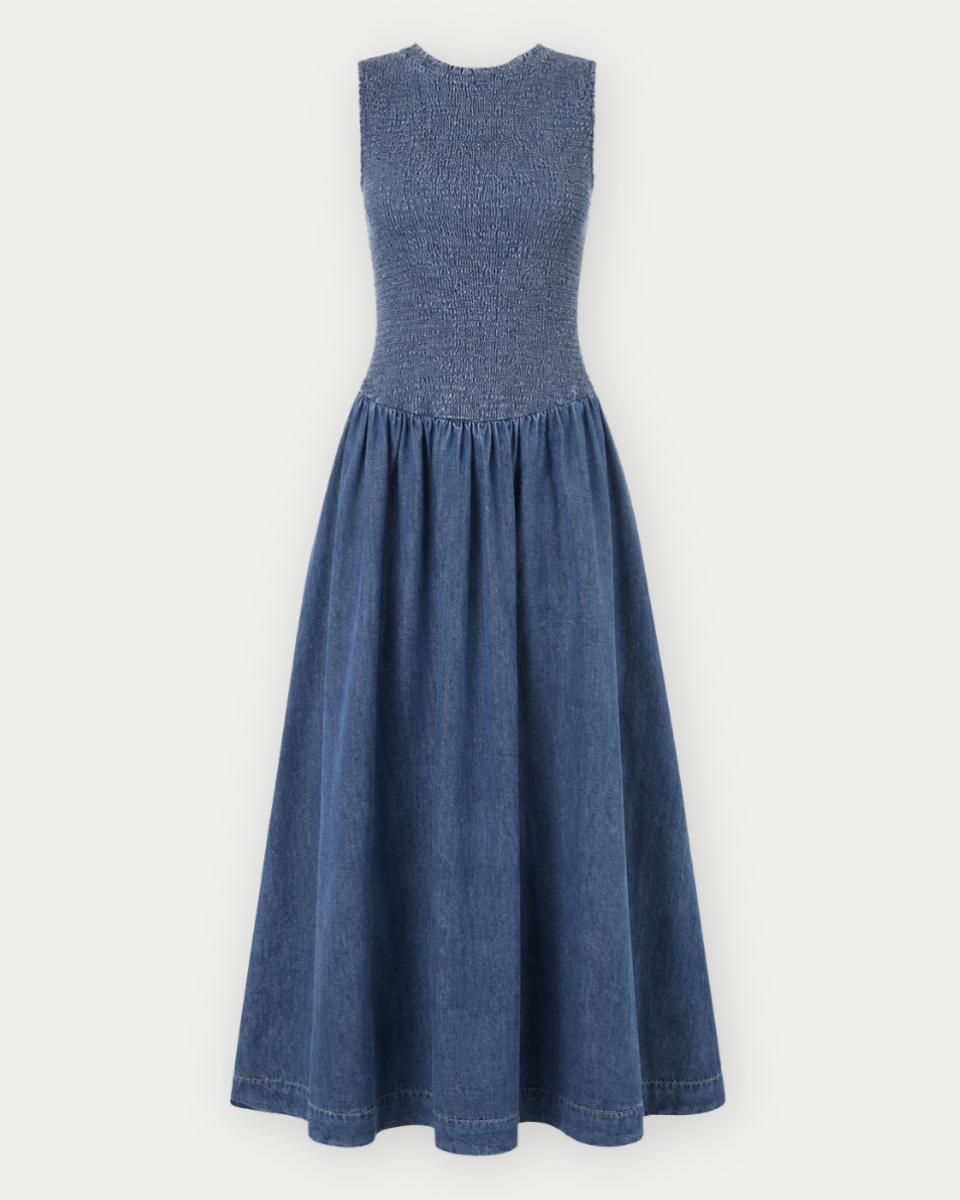 Loretta Cotton Denim Smocked Maxi Dress