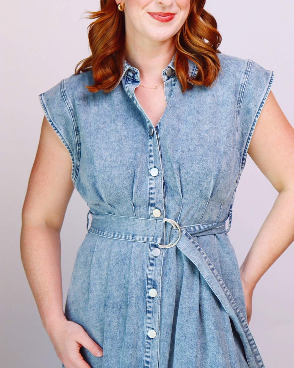 Lottie Denim Belted Button Up Shirt Dress