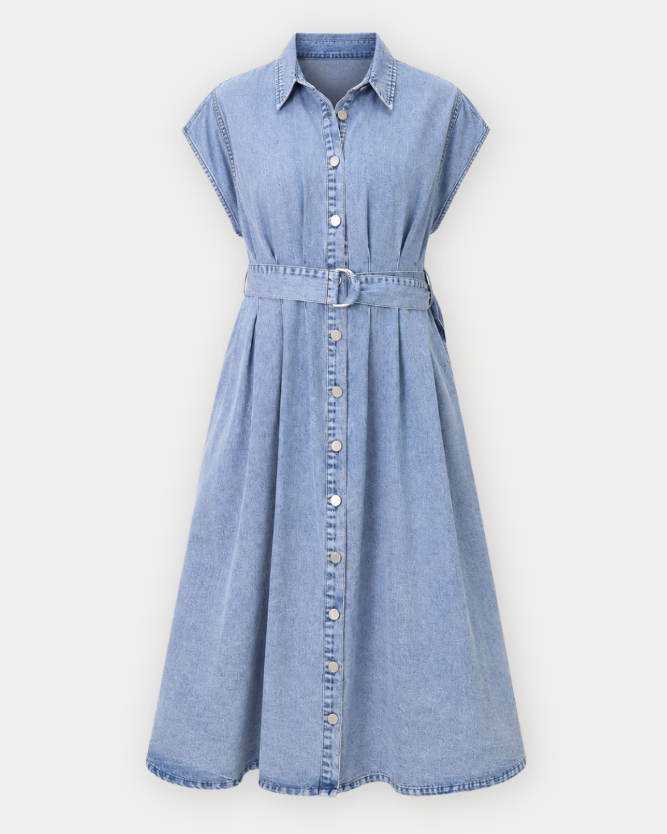 Denim Belted Button Up Shirt Dress