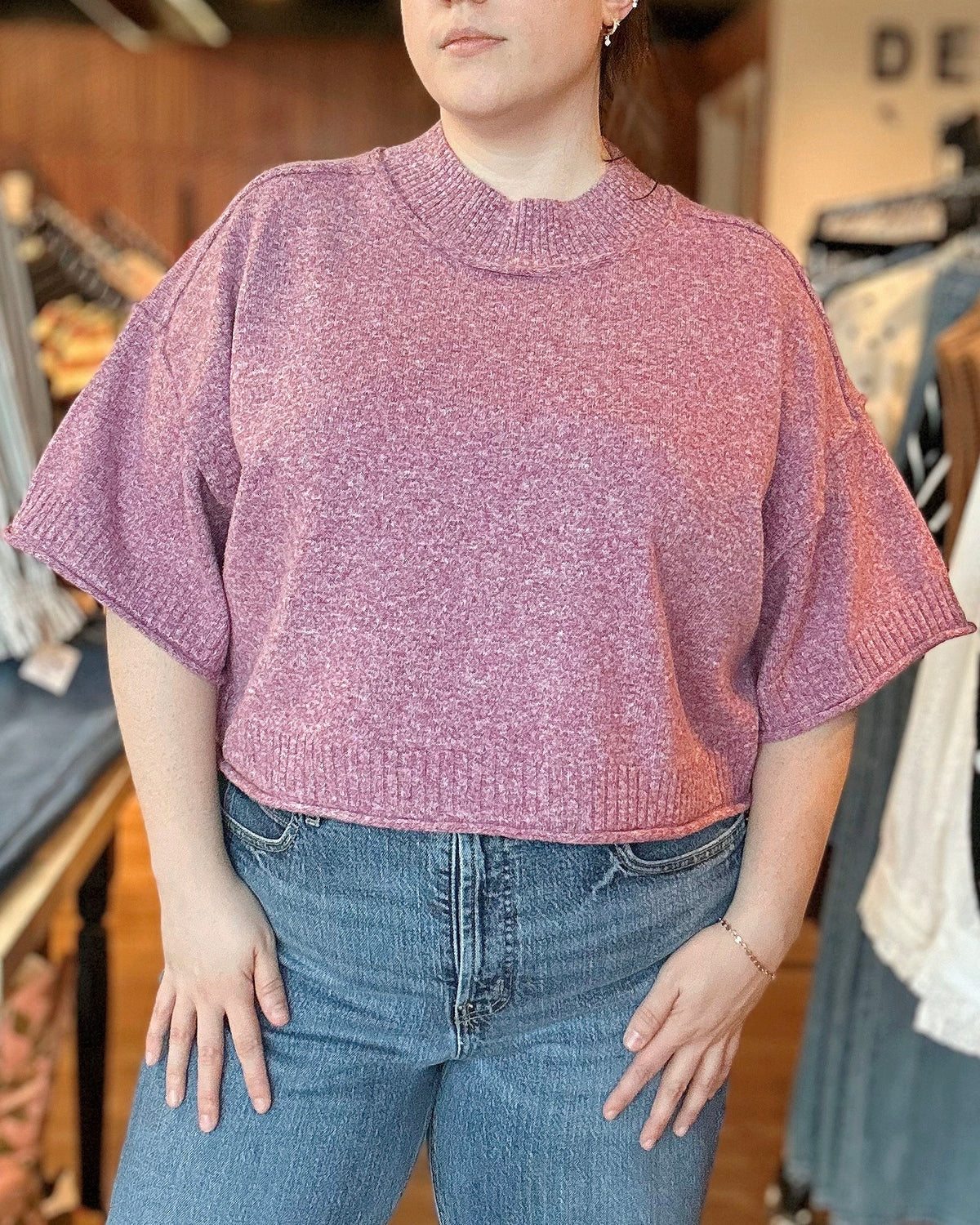 Marla Knit Mock Neck Short Sleeve Sweater