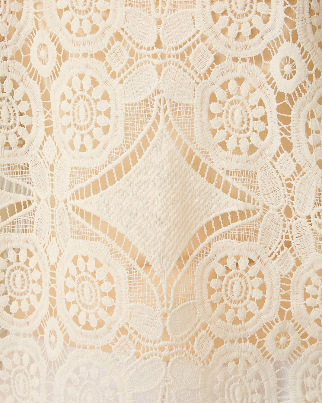 Close-up of intricate lace pattern on a beige background