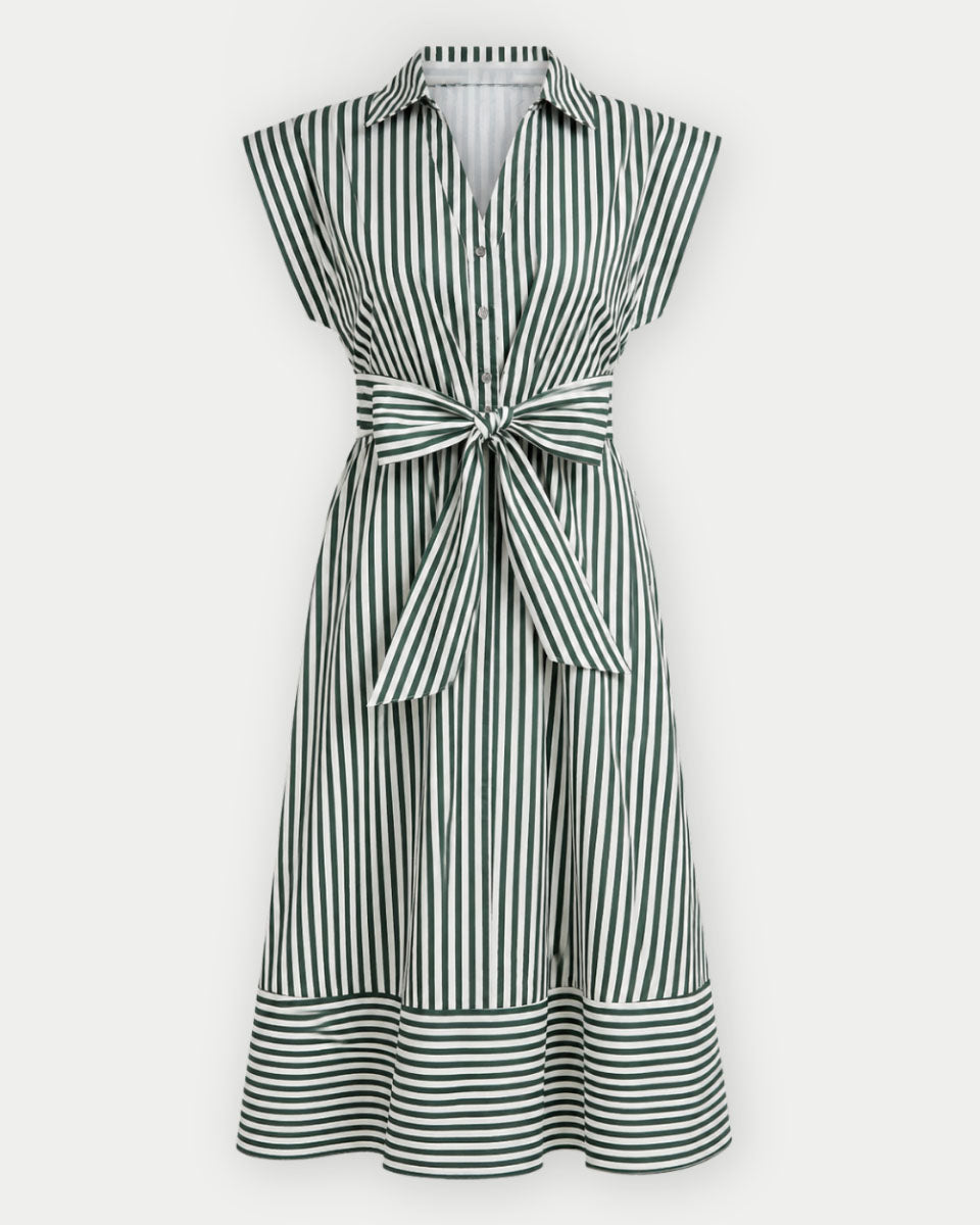 Penelope Striped Cap Sleeve Midi Dress